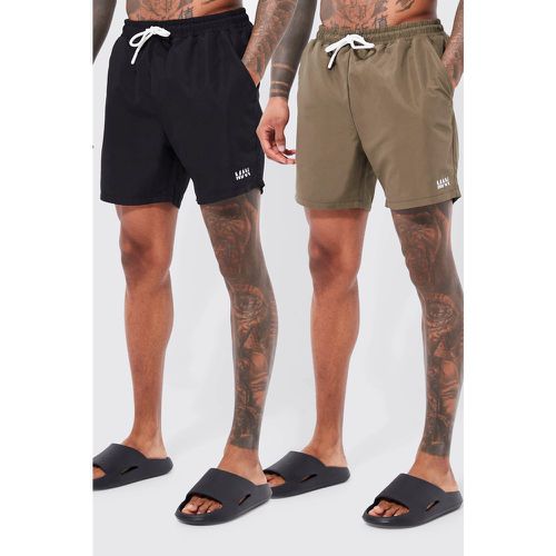 Lot de 2 shorts de bain mi-longs à logo - S - Boohooman - Modalova