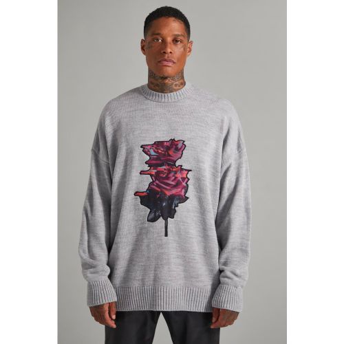 Pull en maille à roses - M - Boohooman - Modalova