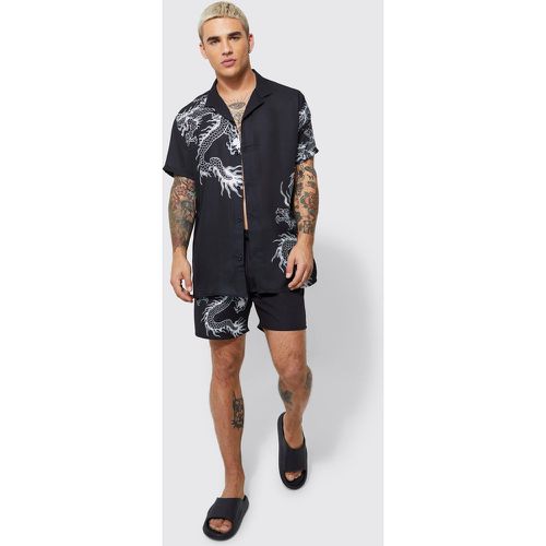 Ensemble oversize imprimé dragon avec chemise et short - L - Boohooman - Modalova