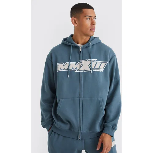 Sweat à capuche oversize zippé imprimé moto - M - Boohooman - Modalova