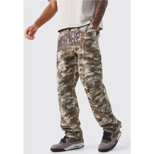 Tall - Pantalon cargo universitaire à slogan - 34 - Boohooman - Modalova