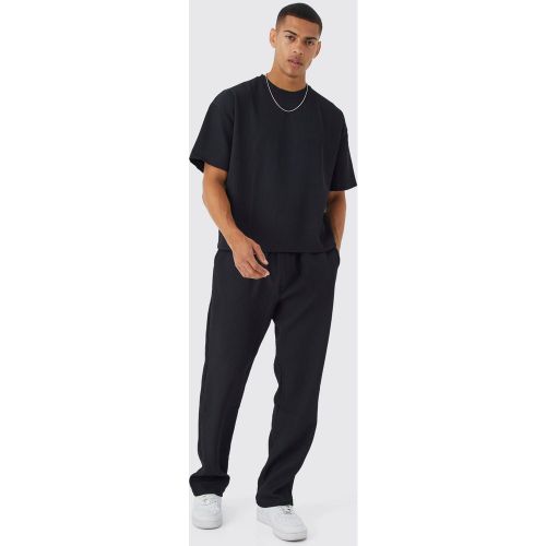 Ensemble oversize plissé avec t-shirt et pantalon large homme - S - Boohooman - Modalova