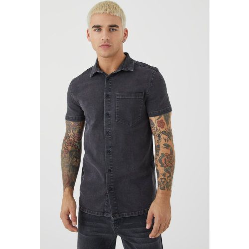 Chemise en jean moulante à manches courtes - M - Boohooman - Modalova