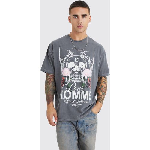 T-shirt oversize délavé à imprimé crâne - Boohooman - Modalova