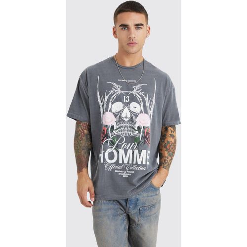 T-shirt oversize délavé à imprimé crâne - M - Boohooman - Modalova