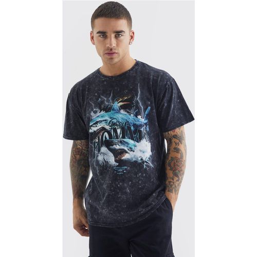 T-shirt délavé à imprimé requin - S - Boohooman - Modalova