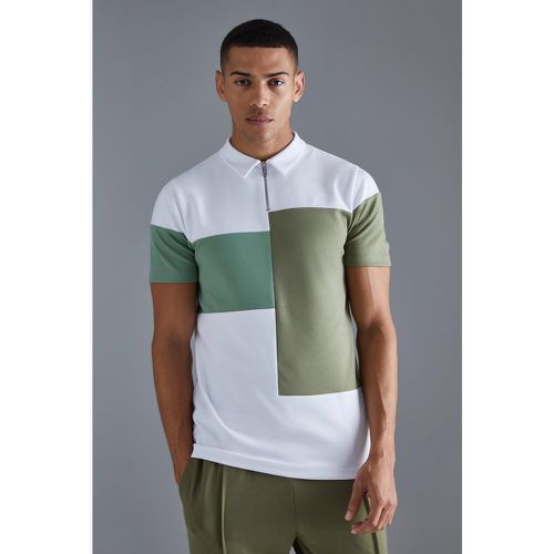 Polo cintré zippé à manches courtes - M - Boohooman - Modalova