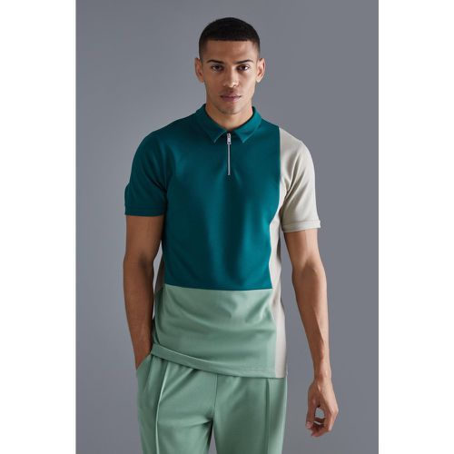 Polo cintré zippé à manches courtes - M - Boohooman - Modalova