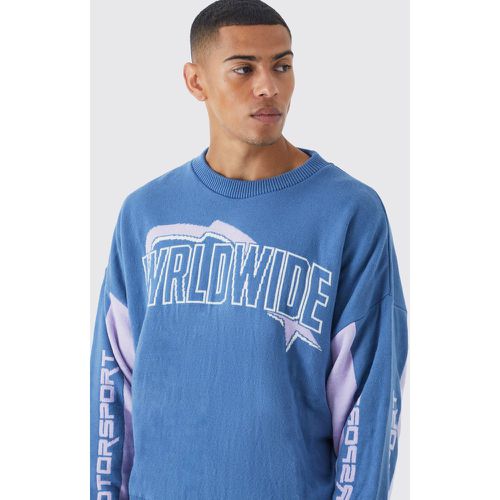 Pull ample en maille à motif moto - L - Boohooman - Modalova