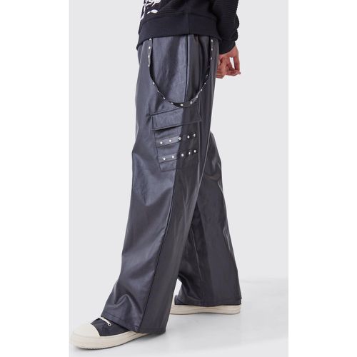 Pantalon large en simili à taille élastiquée - Boohooman - Modalova