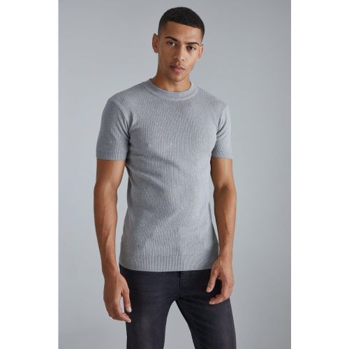 T-shirt côtelé à manches courtes et col montant - M - Boohooman - Modalova