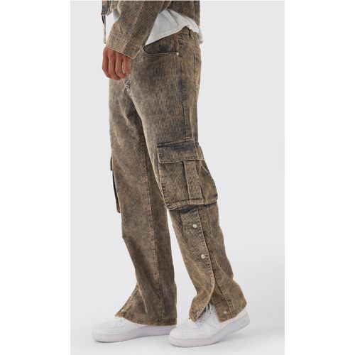 Pantalon cargo délavé à boutons pression - 32R - Boohooman - Modalova