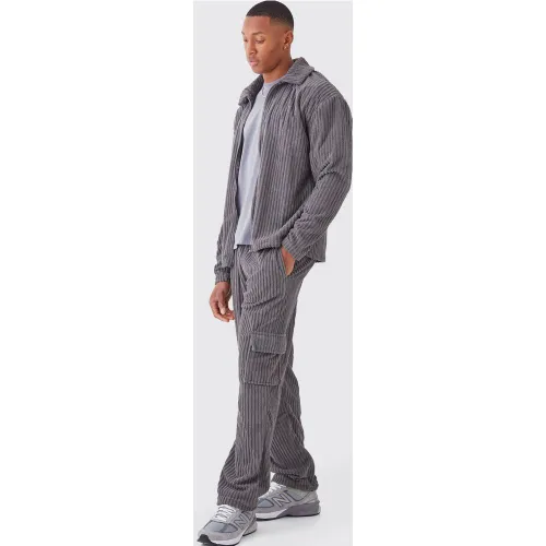 Ensemble avec surchemise côtelée et jogging cargo - S - Boohooman - Modalova