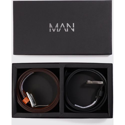 Coffret cadeau - Lot de 2 ceintures en cuir véritable - M - Boohooman - Modalova