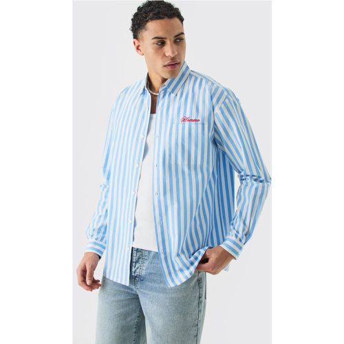 Long Sleeve Oversized Embroidered Stripe Shirt - Boohooman - Modalova