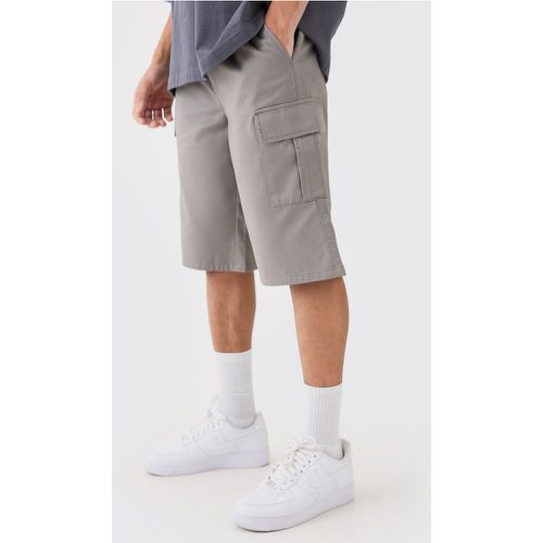Elastic Waist Grey Relaxed Fit Longer Length Cargo Shorts - Boohooman - Modalova
