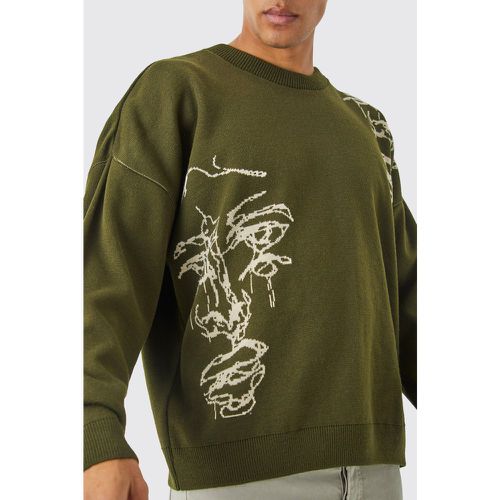 Pull oversize en maille à imprimé dessin - L - Boohooman - Modalova