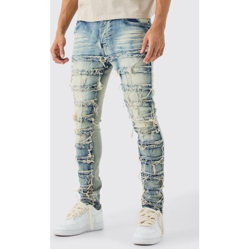Skinny Stretch Distressed Panelled Jeans In Antique Wash - - 36R - Boohooman - Modalova