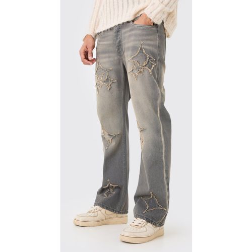 Relaxed Rigid Flare Self Fabric Applique Gusset Jeans - - 28R - Boohooman - Modalova