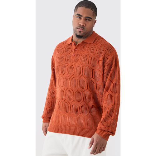 Grande taille - Polo oversize à manches longues en crochet - XXXL - Boohooman - Modalova