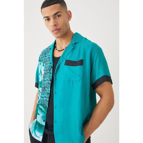 Chemise oversize bicolore en viscose à manches courtes - M - Boohooman - Modalova