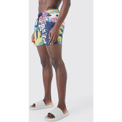 Short de bain court à slogan - L - Boohooman - Modalova