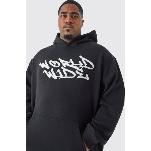 Grande taille - Sweat à capuche oversize imprimé Worldwide - XXXXXL - Boohooman - Modalova