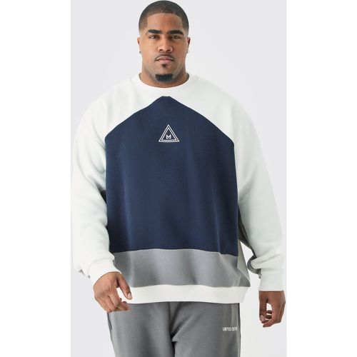 Plus Oversized Colour Block Branded Sweatshirt In Navy - Boohooman - Modalova
