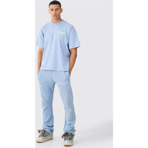 Boxy Distressed Applique Washed Stacked Tracksuit - Boohooman - Modalova