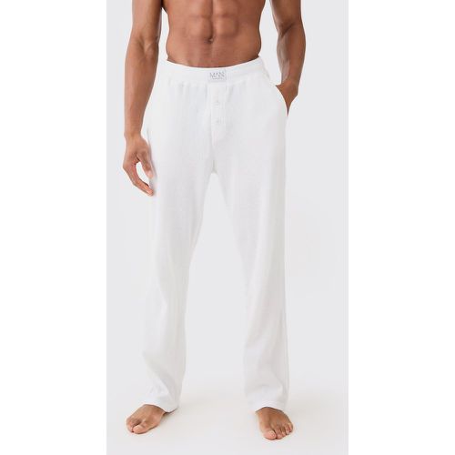 Relaxed Fit Waffle Lounge Bottoms In White - Boohooman - Modalova