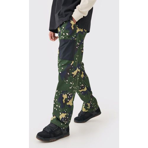 Elastic Waist Relaxed Fit Belted Peached Twill Camo Trouser - Boohooman - Modalova