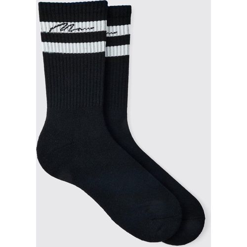 Pack Man Signature Sports Stripe Socks In Black - Boohooman - Modalova