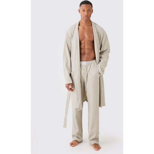 Waffle dressing gown & Relaxed Fit Bottoms In Stone - Boohooman - Modalova
