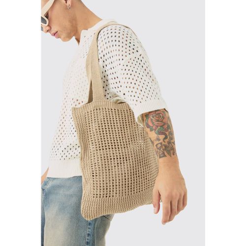 Crochet Tote Bag In Stone - Boohooman - Modalova
