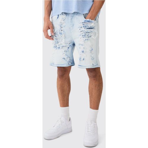 Short en jean large déchiré et réparé - 32 - Boohooman - Modalova