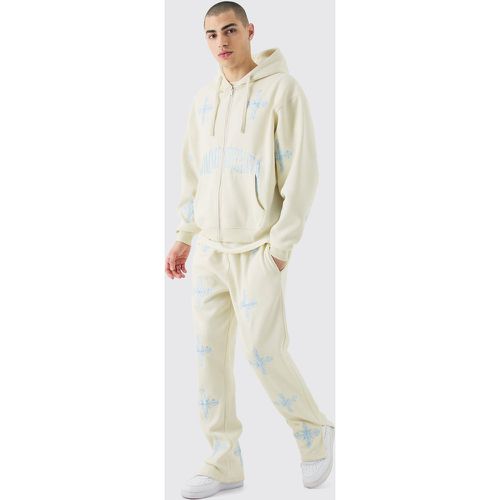 Sweat à capuche oversize zippé et pantalon de survêtement brodé - S - Boohooman - Modalova