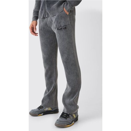 Relaxed Fit Acid Wash Ribbed Knitted Joggers - Boohooman - Modalova