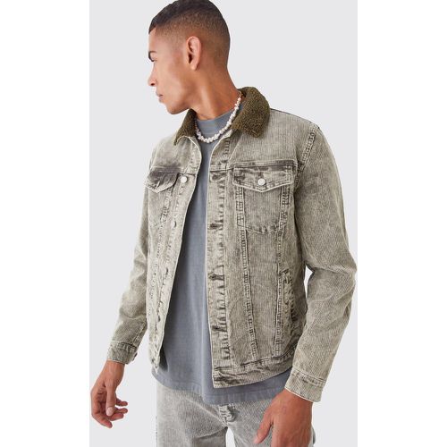 Veste délavée en velours côtelé à col en faux mouton homme - L - Boohooman - Modalova