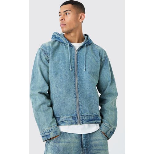 Sweat à capuche oversize zippé en denim - L - Boohooman - Modalova