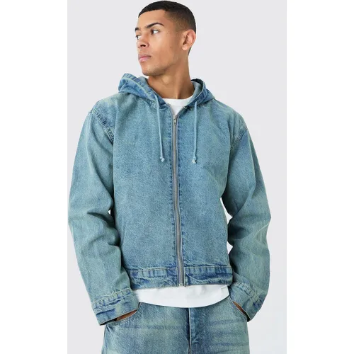 Sweat à capuche oversize zippé en denim - XL - Boohooman - Modalova