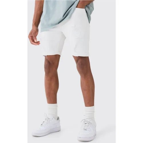 Skinny Stretch Distressed Denim Shorts In White - Boohooman - Modalova