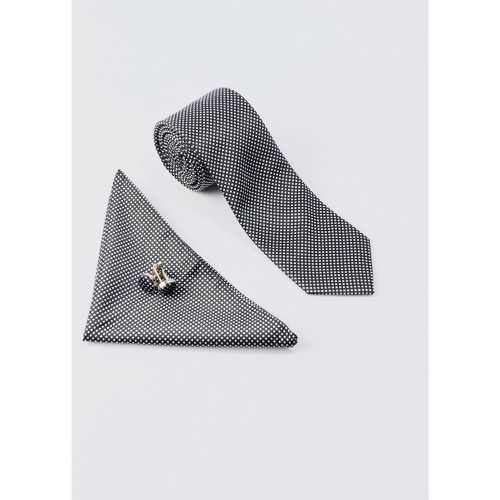 Slim Tie, Pocket Square And Cuff Links Set In Black - Boohooman - Modalova