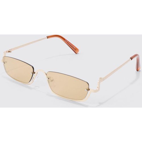 Rectangular Metal Frame Sunglasses In Brown - Boohooman - Modalova