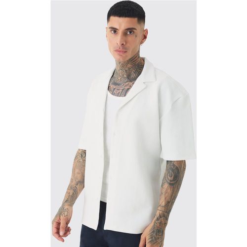 Tall Herringbone Detail Revere Shirt In White - Boohooman - Modalova