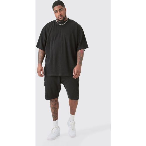 Grande taille - Ensemble oversize en tissu gaufré avec t-shirt et short cargo - XXL - Boohooman - Modalova