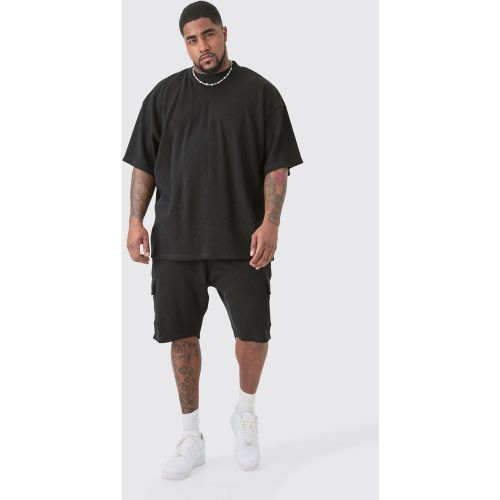 Grande taille - Ensemble oversize en tissu gaufré avec t-shirt et short cargo - XXXL - Boohooman - Modalova