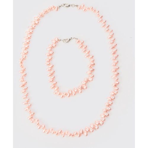 Pearl Bead Necklace & Bracelet Set In Pink - Boohooman - Modalova