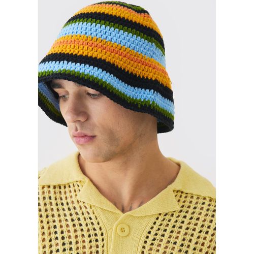 Stripe Crochet Bucket Hat In Black - Boohooman - Modalova