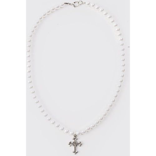 Collier perlé à pendentif croix é - ONE SIZE - Boohooman - Modalova