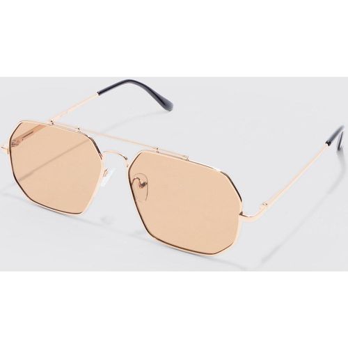 Metal Frame Aviator Sunglasses In Brown - Boohooman - Modalova